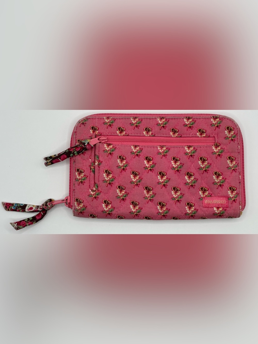 Retired Vintage Vera Bradley Pink Pansy quilted cotton zip-around wallet-Flawed
